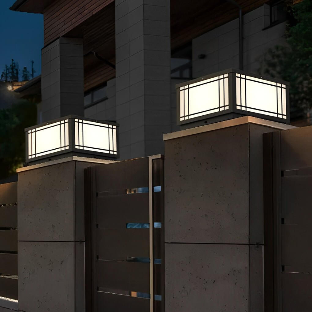 Square Vintage LED Pillar Light Waterproof Grille Outdoor Lighting