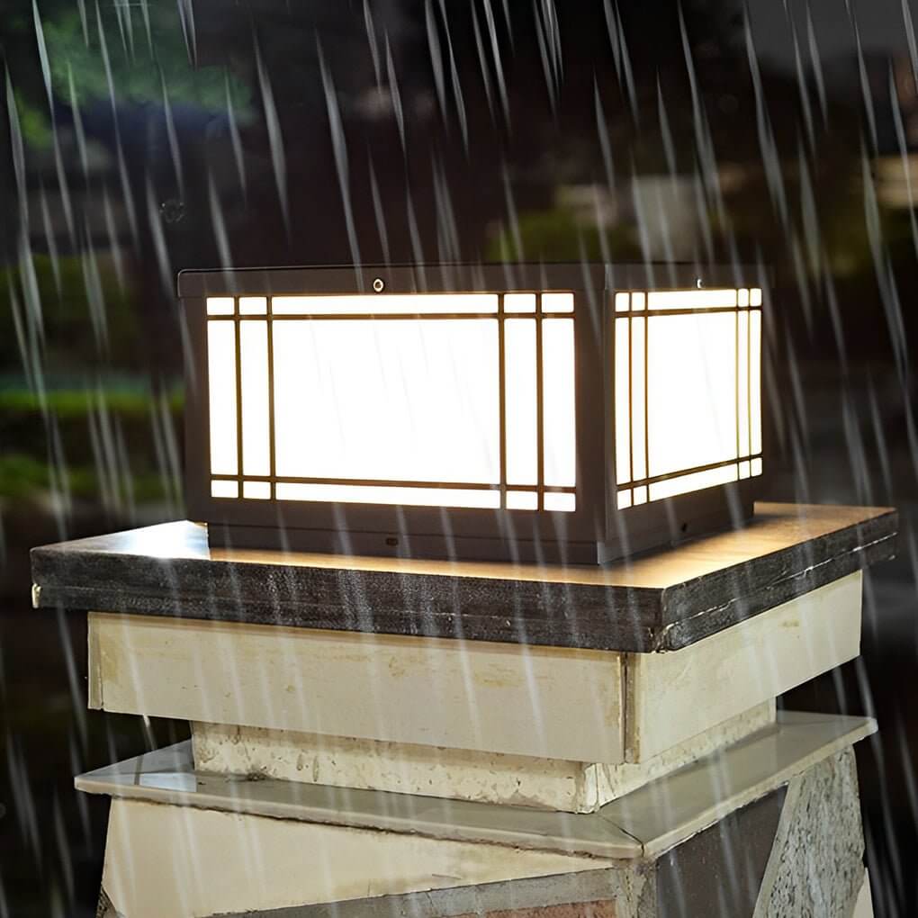 Square Vintage LED Pillar Light Waterproof Grille Outdoor Lighting