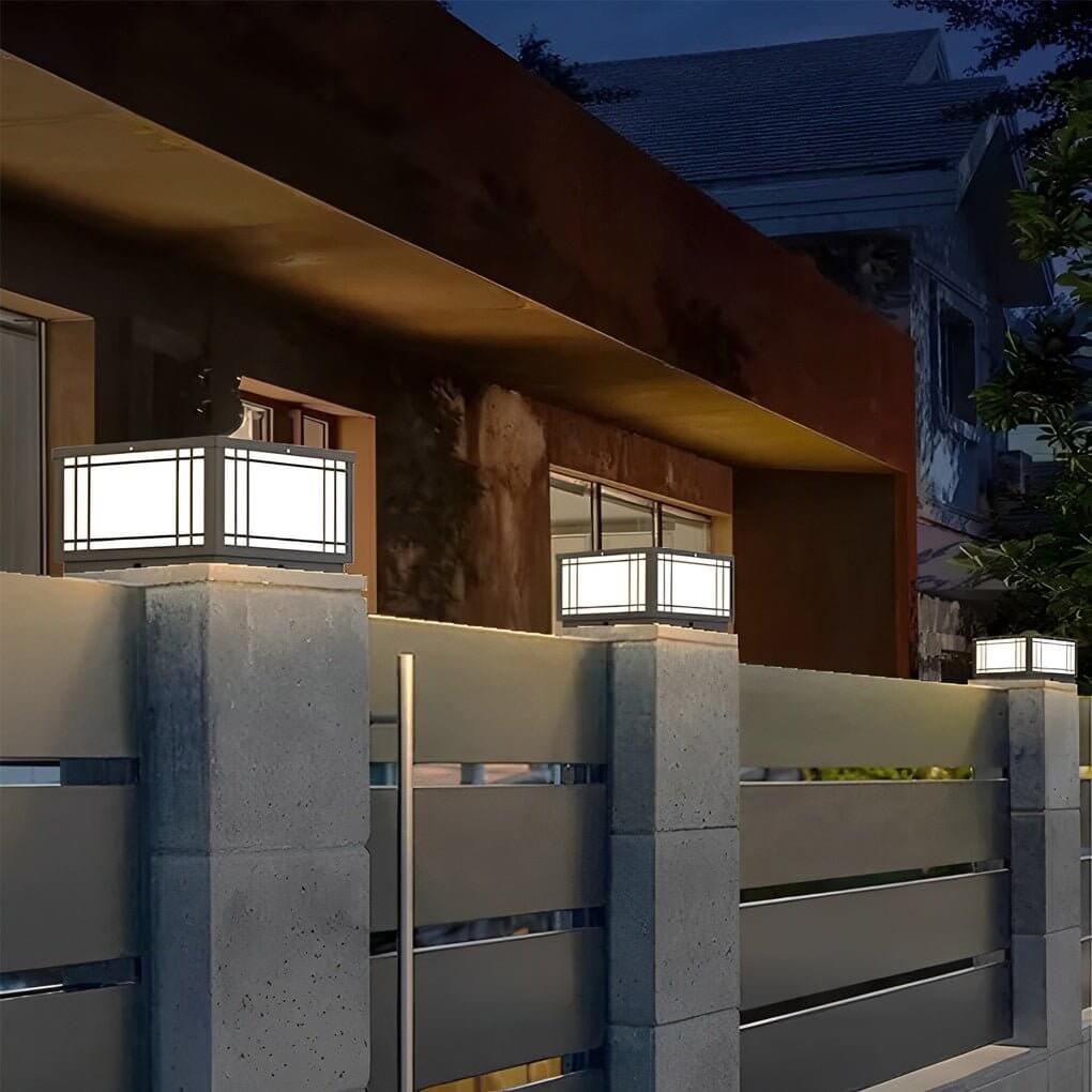 Square Vintage LED Pillar Light Waterproof Grille Outdoor Lighting