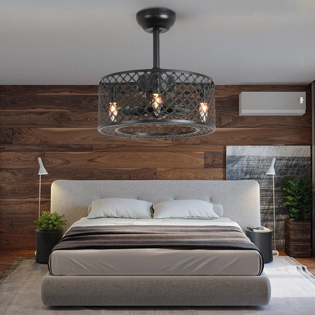 Retro Industrial Iron Ceiling Fan Light with Remote Control