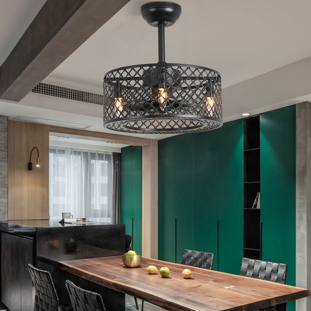 Retro Industrial Iron Ceiling Fan Light with Remote Control