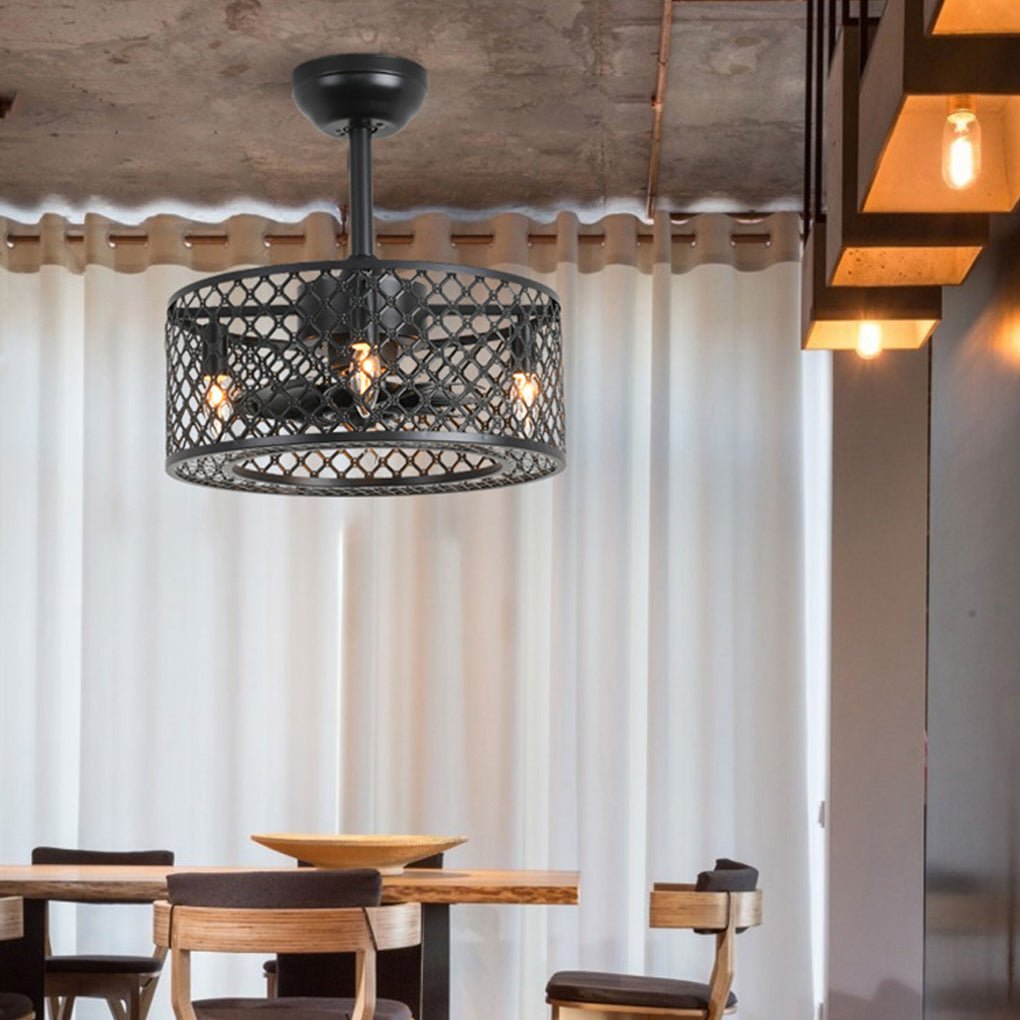 Retro Industrial Iron Ceiling Fan Light with Remote Control
