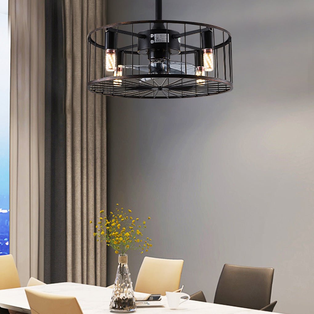 Retro Industrial Bladeless Ceiling Fan Lamp - Three-Speed Wind Regulation & Mute Design