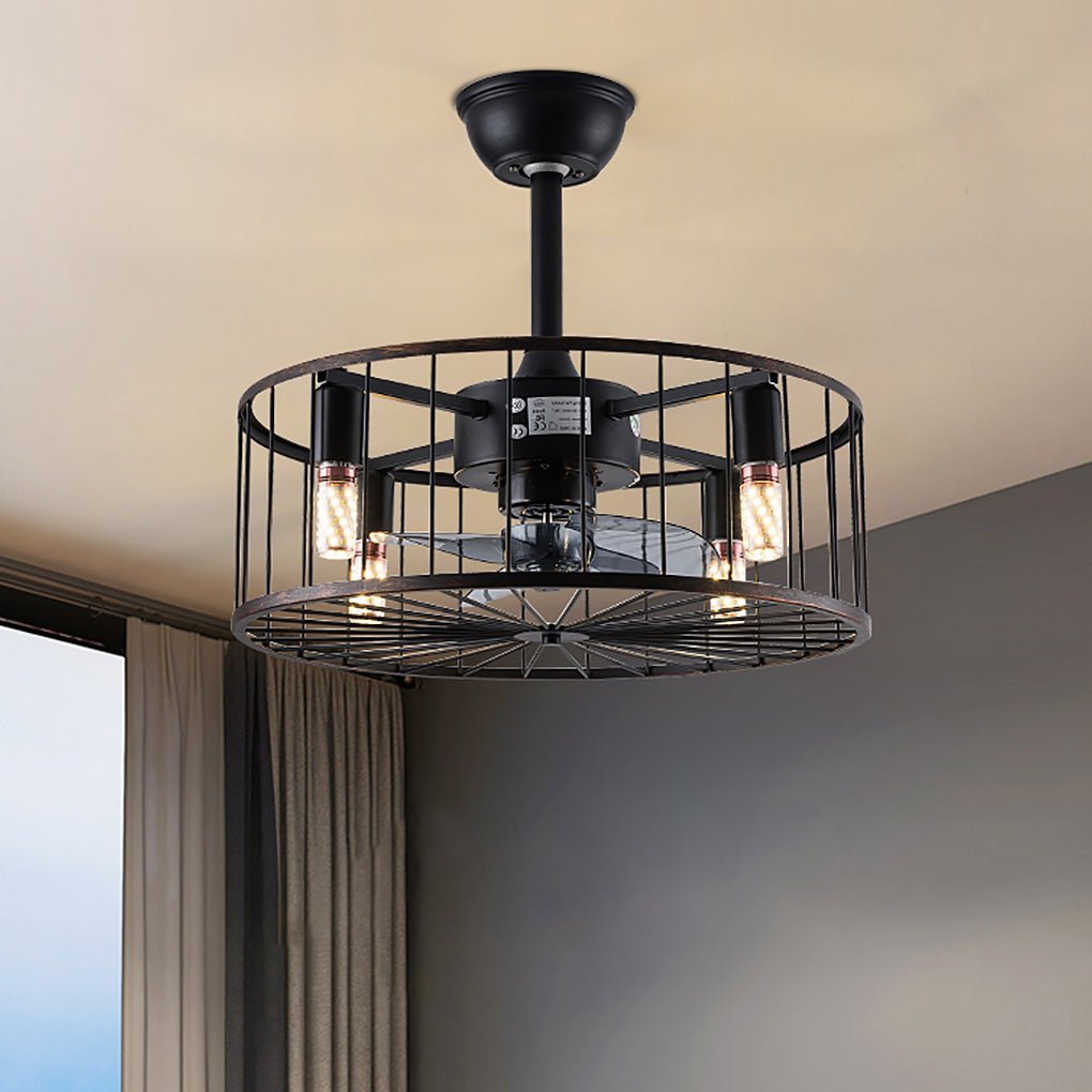 Retro Industrial Bladeless Ceiling Fan Lamp - Three-Speed Wind Regulation & Mute Design