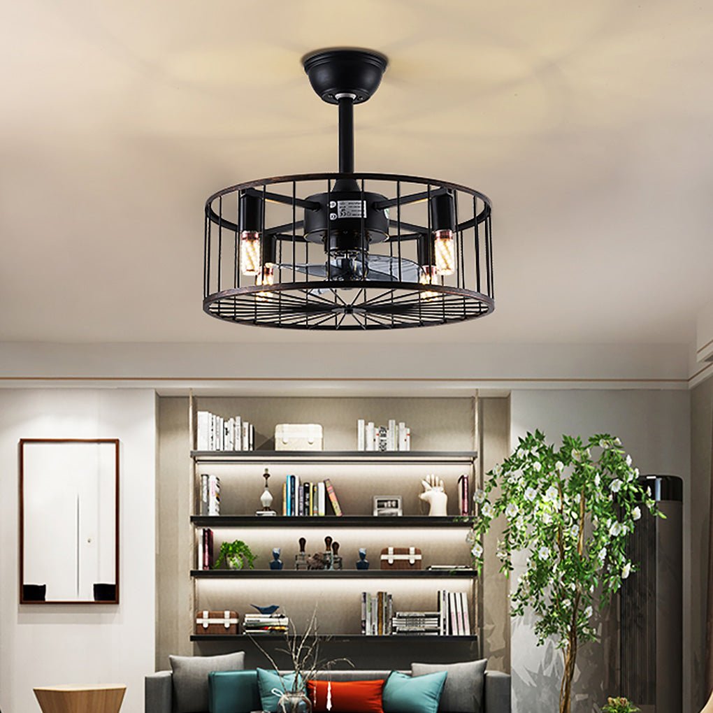 Retro Industrial Bladeless Ceiling Fan Lamp - Three-Speed Wind Regulation & Mute Design