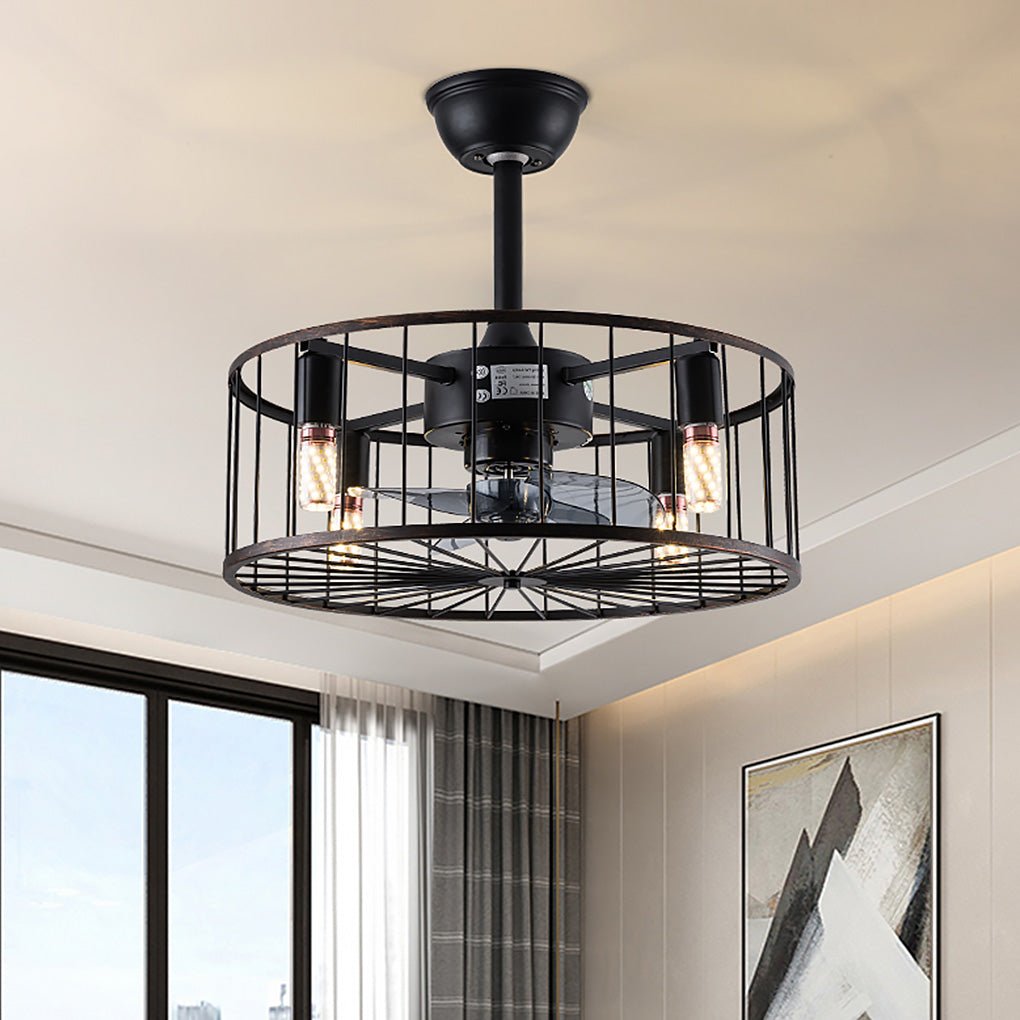 Retro Industrial Bladeless Ceiling Fan Lamp - Three-Speed Wind Regulation & Mute Design