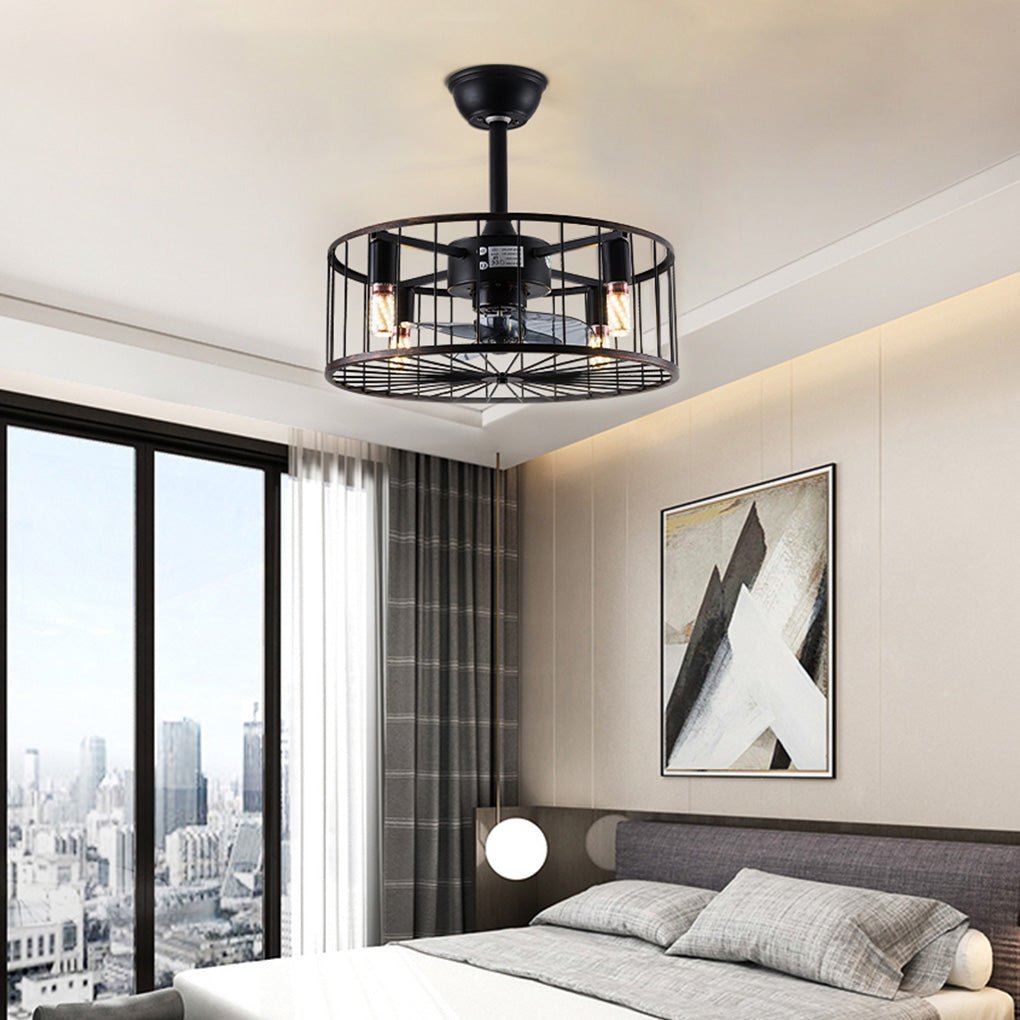 Retro Industrial Bladeless Ceiling Fan Lamp - Three-Speed Wind Regulation & Mute Design