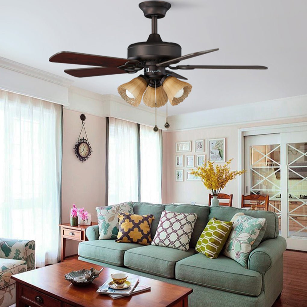 Retro Pastoral Ceiling Fan Lamp, Heat Resistant Wood Blades, Noiseless Design, Vintage Home Decor