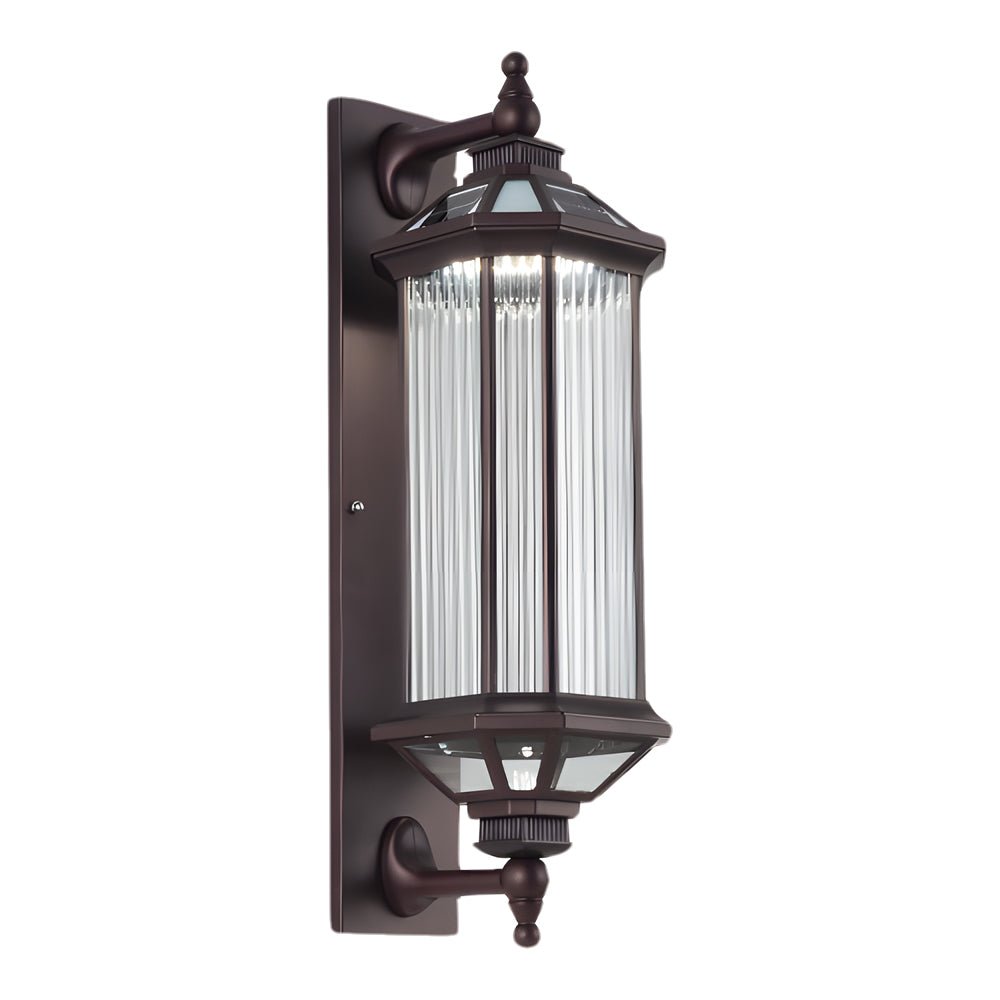 Retro Rectangular Ribbed Glass Solar Outdoor Wall Light - Vintage Solar Lantern, Waterproof Garden Lighting, Energy-Efficient Décor, Wall-Mounted Solar Light
