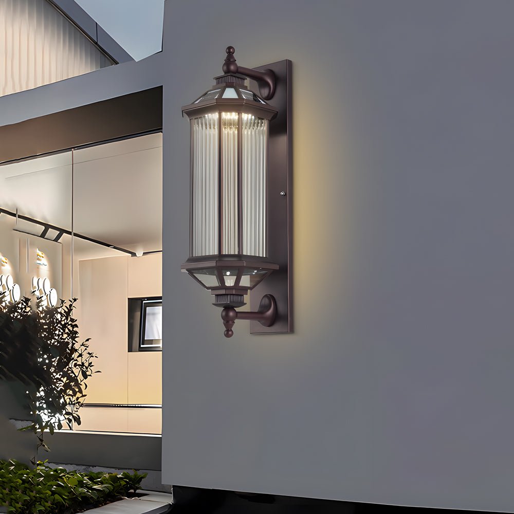 Retro Rectangular Ribbed Glass Solar Outdoor Wall Light - Vintage Solar Lantern, Waterproof Garden Lighting, Energy-Efficient Décor, Wall-Mounted Solar Light