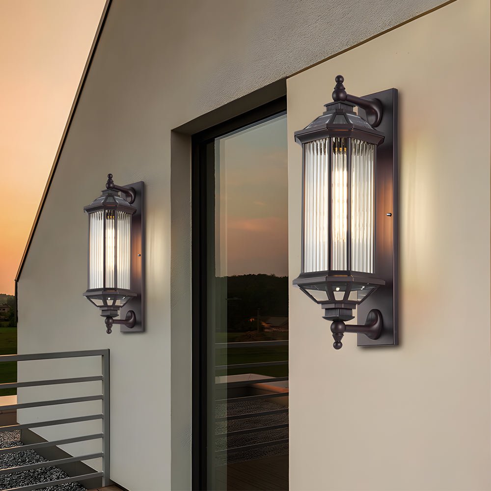 Retro Rectangular Ribbed Glass Solar Outdoor Wall Light - Vintage Solar Lantern, Waterproof Garden Lighting, Energy-Efficient Décor, Wall-Mounted Solar Light
