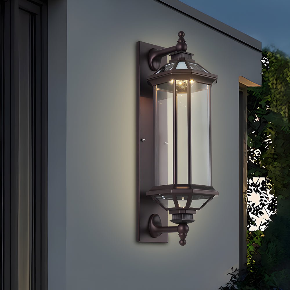 Retro Rectangular Ribbed Glass Solar Outdoor Wall Light - Vintage Solar Lantern, Waterproof Garden Lighting, Energy-Efficient Décor, Wall-Mounted Solar Light