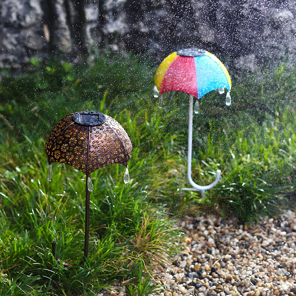 Retro Umbrella Solar Pathway Lights - Colorful Iron Outdoor Lighting