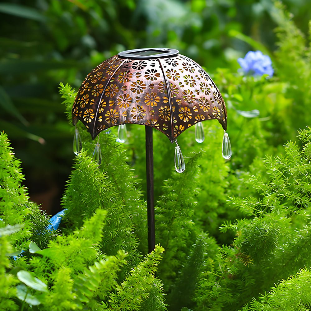Retro Umbrella Solar Pathway Lights - Colorful Iron Outdoor Lighting