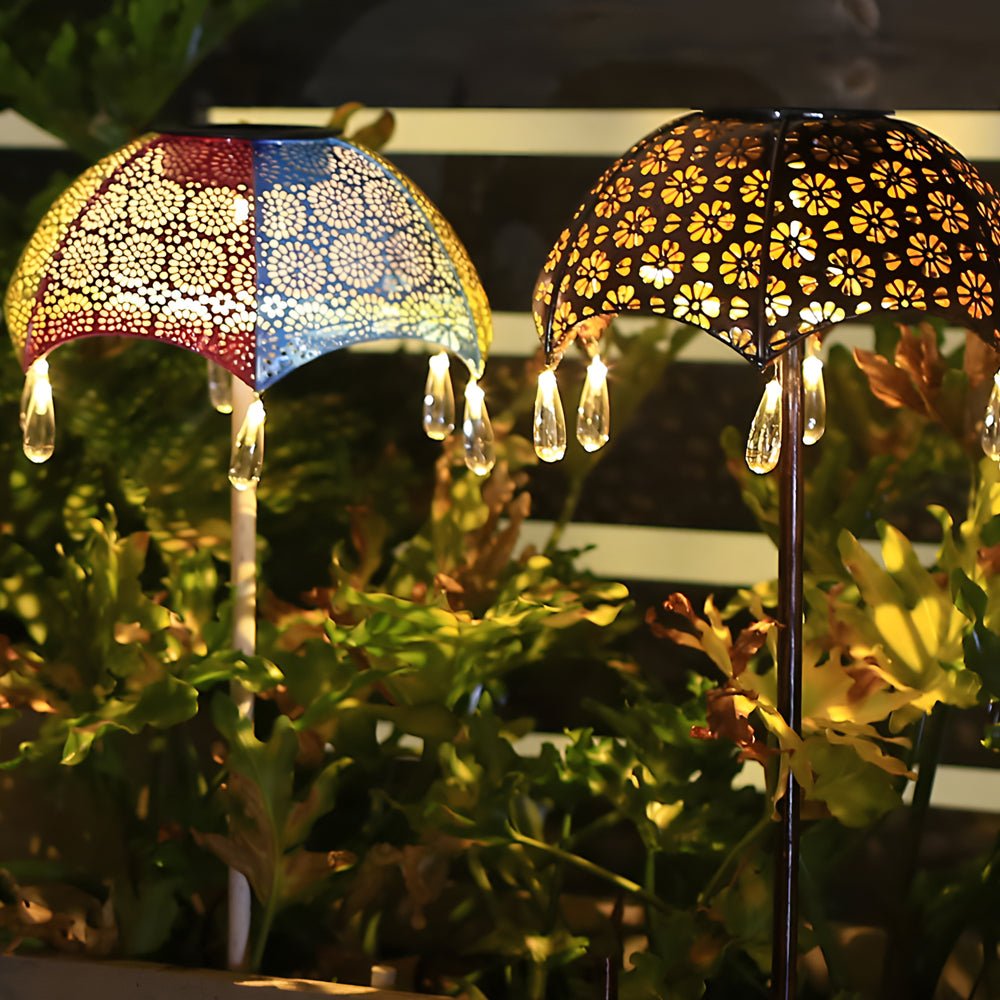 Retro Umbrella Solar Pathway Lights - Colorful Iron Outdoor Lighting
