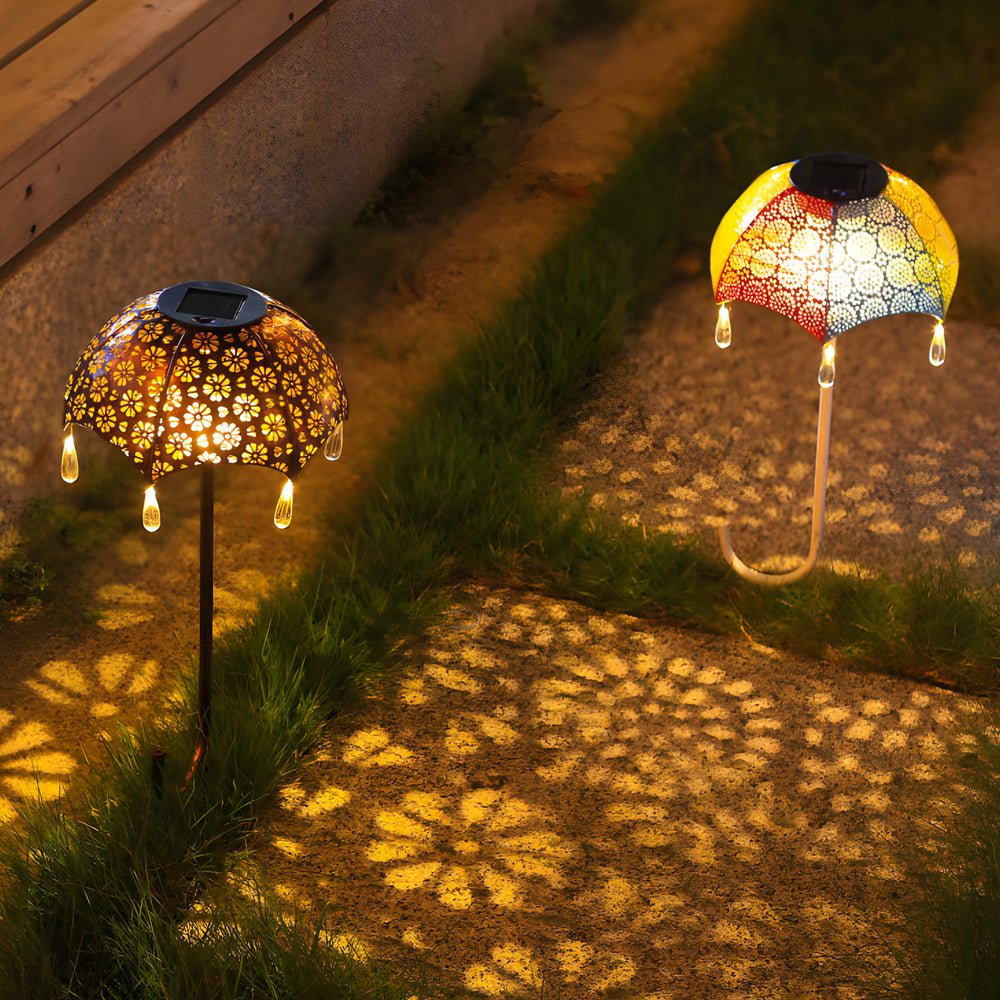 Retro Umbrella Solar Pathway Lights - Colorful Iron Outdoor Lighting