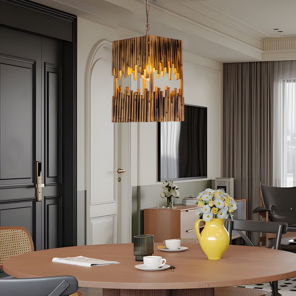 Retro Bamboo Tube Pendant Light - 1-Light Suspension Lamp