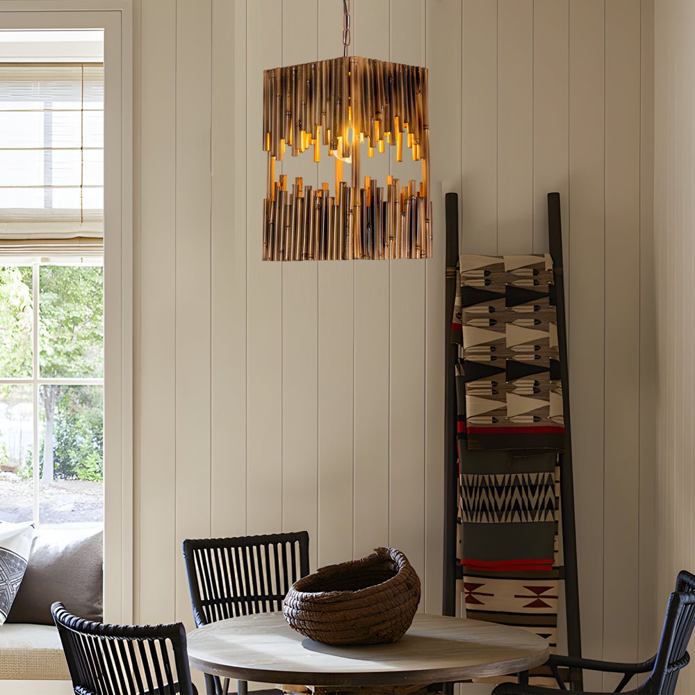 Retro Bamboo Tube Pendant Light - 1-Light Suspension Lamp