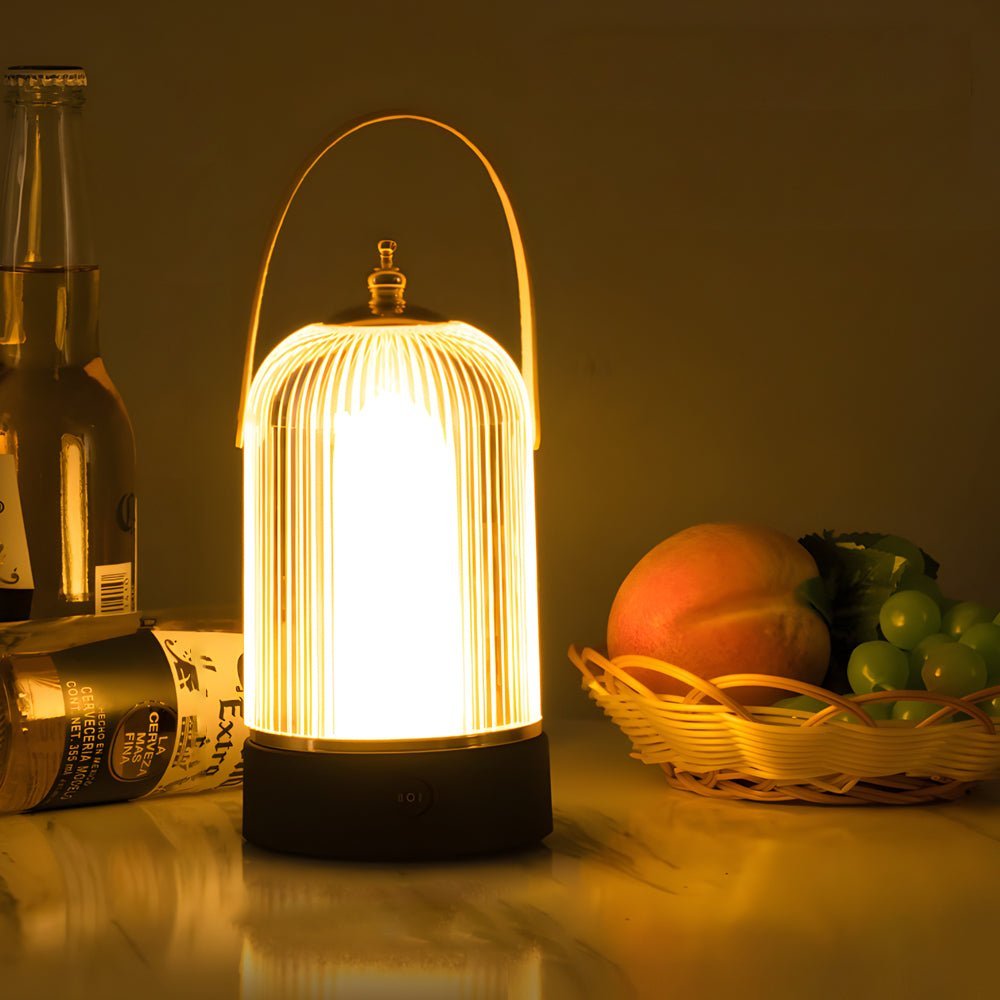 Ribbed Glass LED Table Lamp - Stylish Ambient Night Light for Home Decor