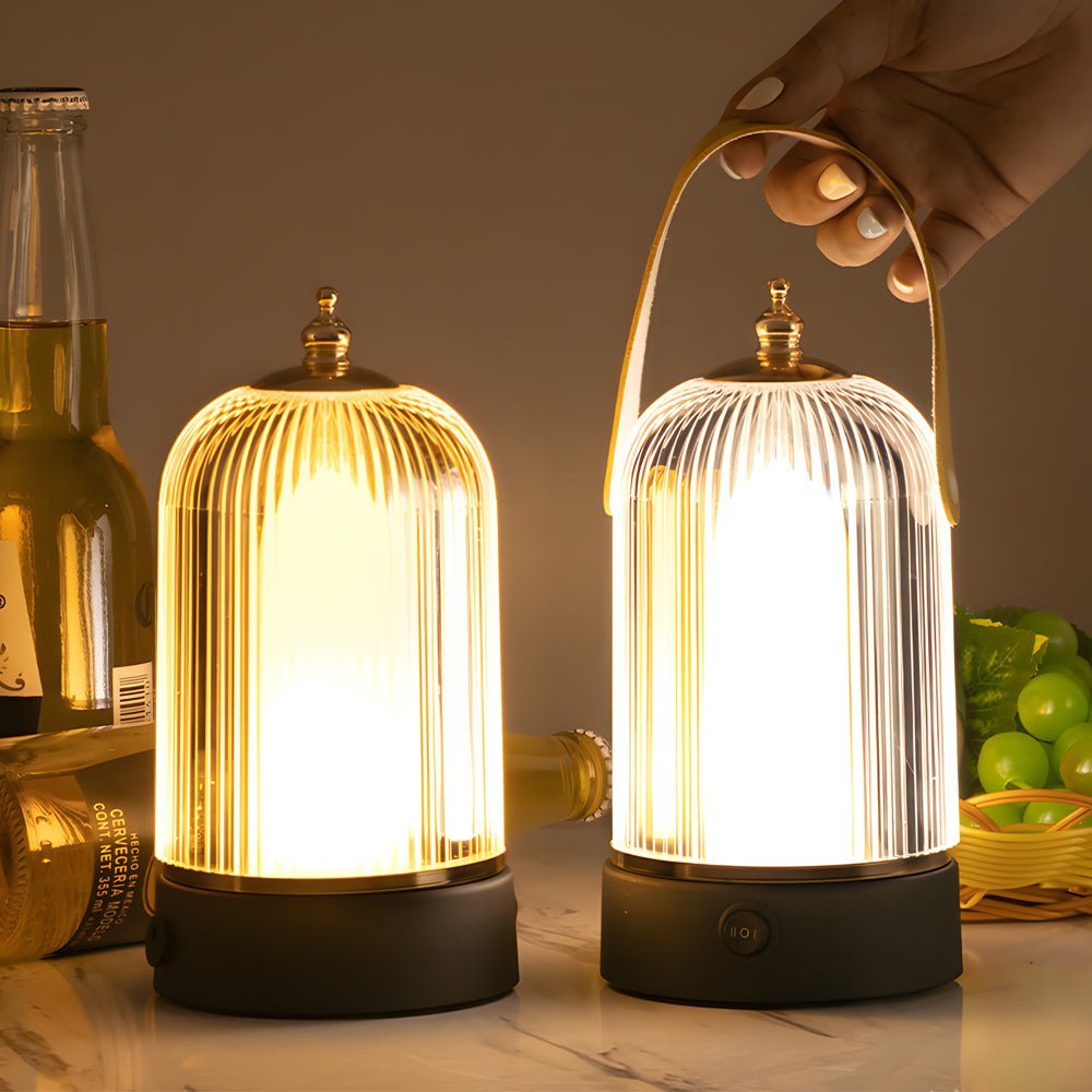 Ribbed Glass LED Table Lamp - Stylish Ambient Night Light for Home Decor