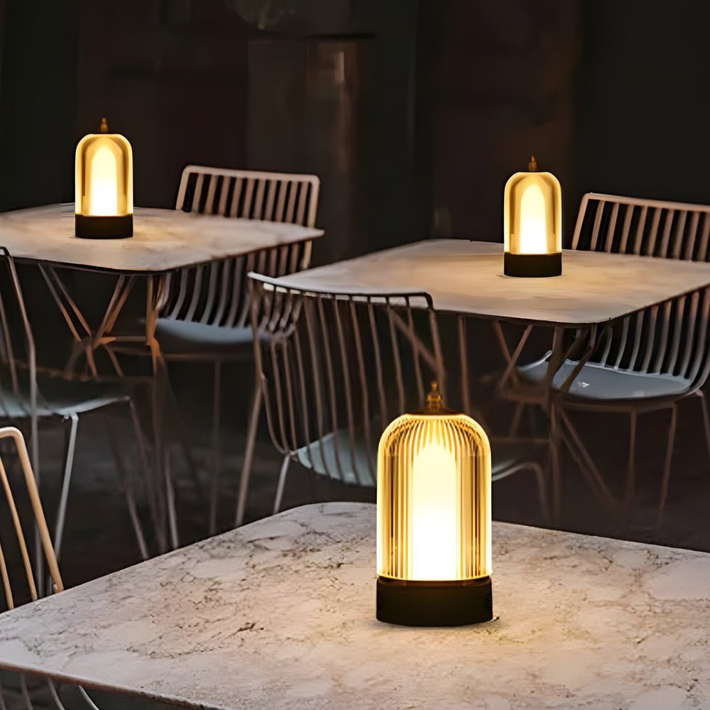 Ribbed Glass LED Table Lamp - Stylish Ambient Night Light for Home Decor