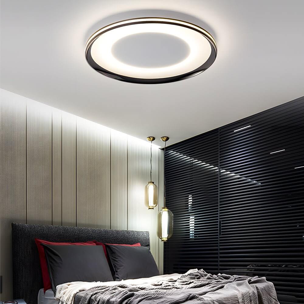 Round Black LED Flush Ceiling Light - Modern Fixture, Energy Efficient, Stylish Lighting