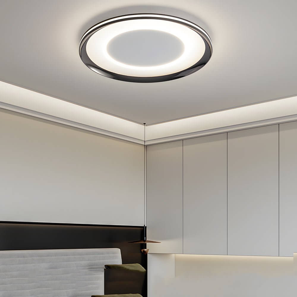 Round Black LED Flush Ceiling Light - Modern Fixture, Energy Efficient, Stylish Lighting