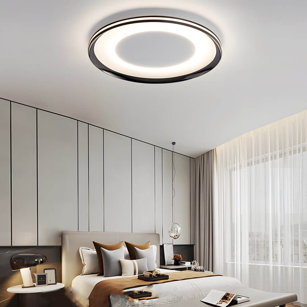Round Black LED Flush Ceiling Light - Modern Fixture, Energy Efficient, Stylish Lighting