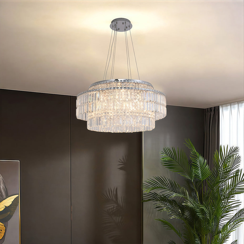 Minimalist Round Crystal Adjustable Chandelier Ceiling Light