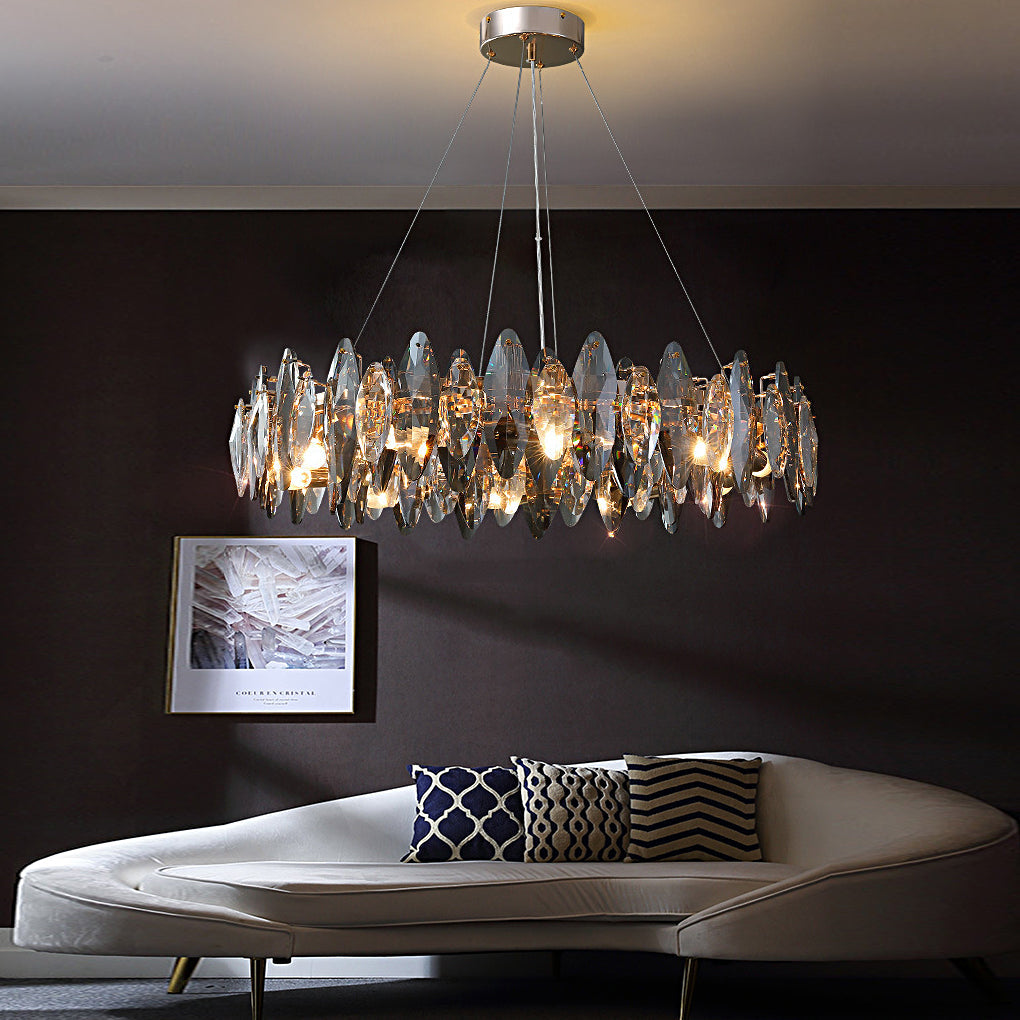 Modern Oval Crystal Chandelier – Smoke Gray LED Round Iron Light Fixture