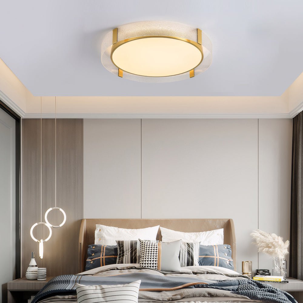 Round Copper Water Ripple Glass Ceiling Light Fixture