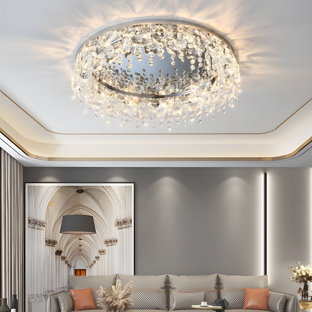 Round Crystal Pendant Ceiling Lamp - 3 Step Dimming, Modern Tassel Design