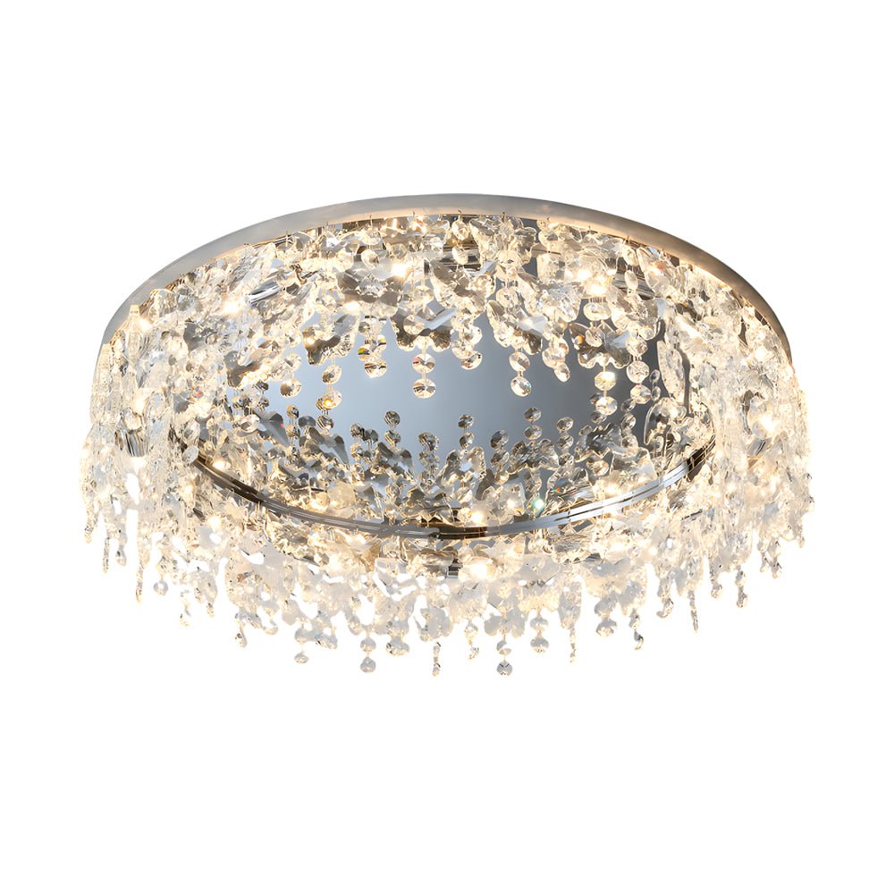 Round Crystal Pendant Ceiling Lamp - 3 Step Dimming, Modern Tassel Design