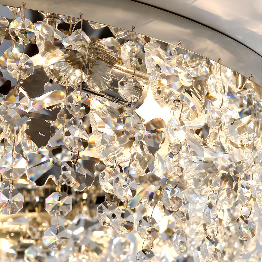 Round Crystal Pendant Ceiling Lamp - 3 Step Dimming, Modern Tassel Design