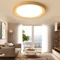 Round Dimmable LED Wooden Nordic Ceiling Light Fixture Flush Mount Lamp