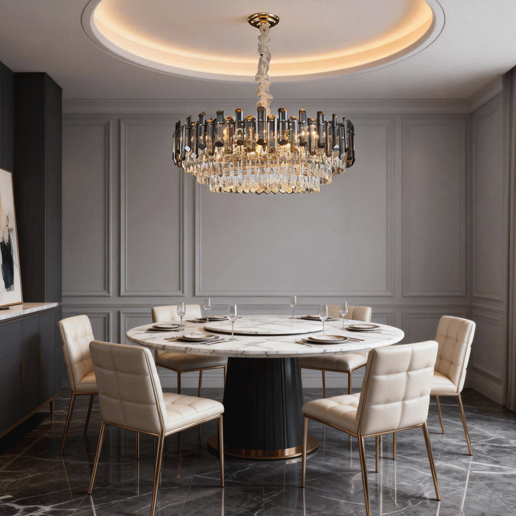 Round Drum Crystal Chandelier - Modern Metal Ceiling Light