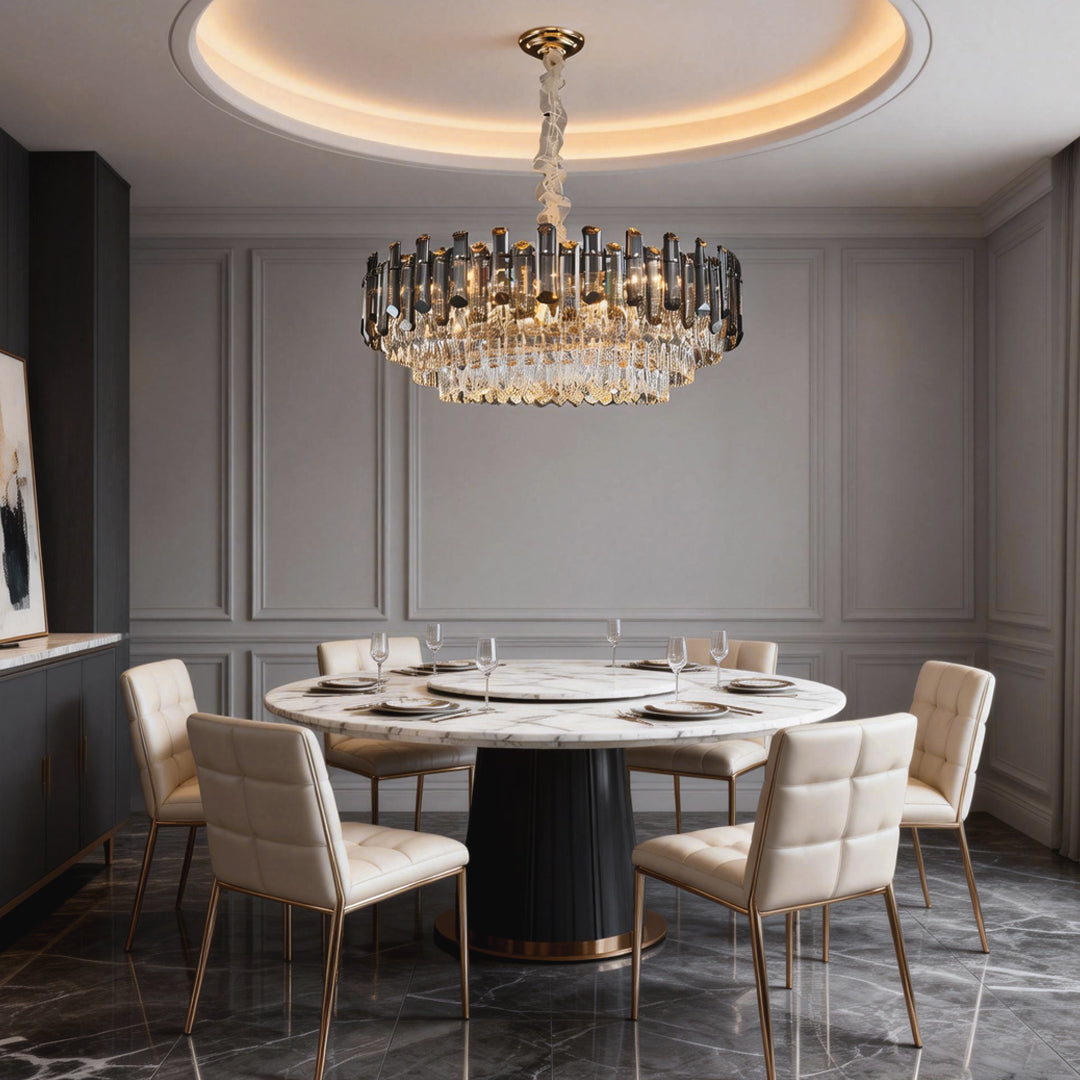 Round Drum Crystal Chandelier - Modern Metal Ceiling Light