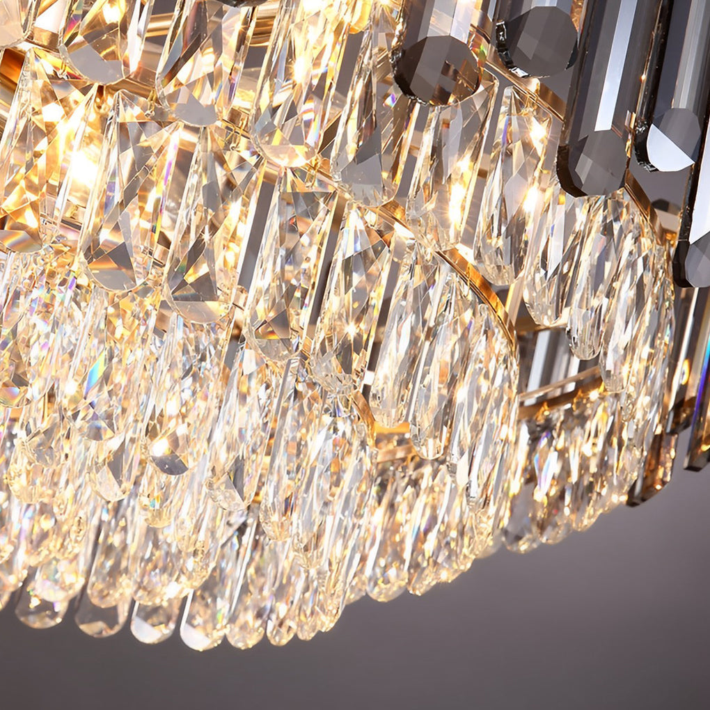 Round Drum Crystal Chandelier - Modern Metal Ceiling Light