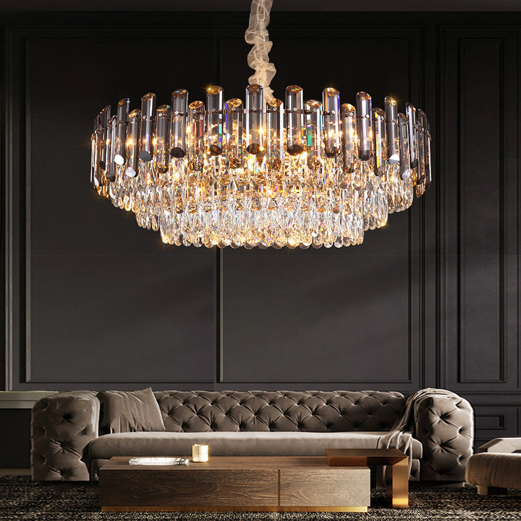 Round Drum Crystal Chandelier - Modern Metal Ceiling Light