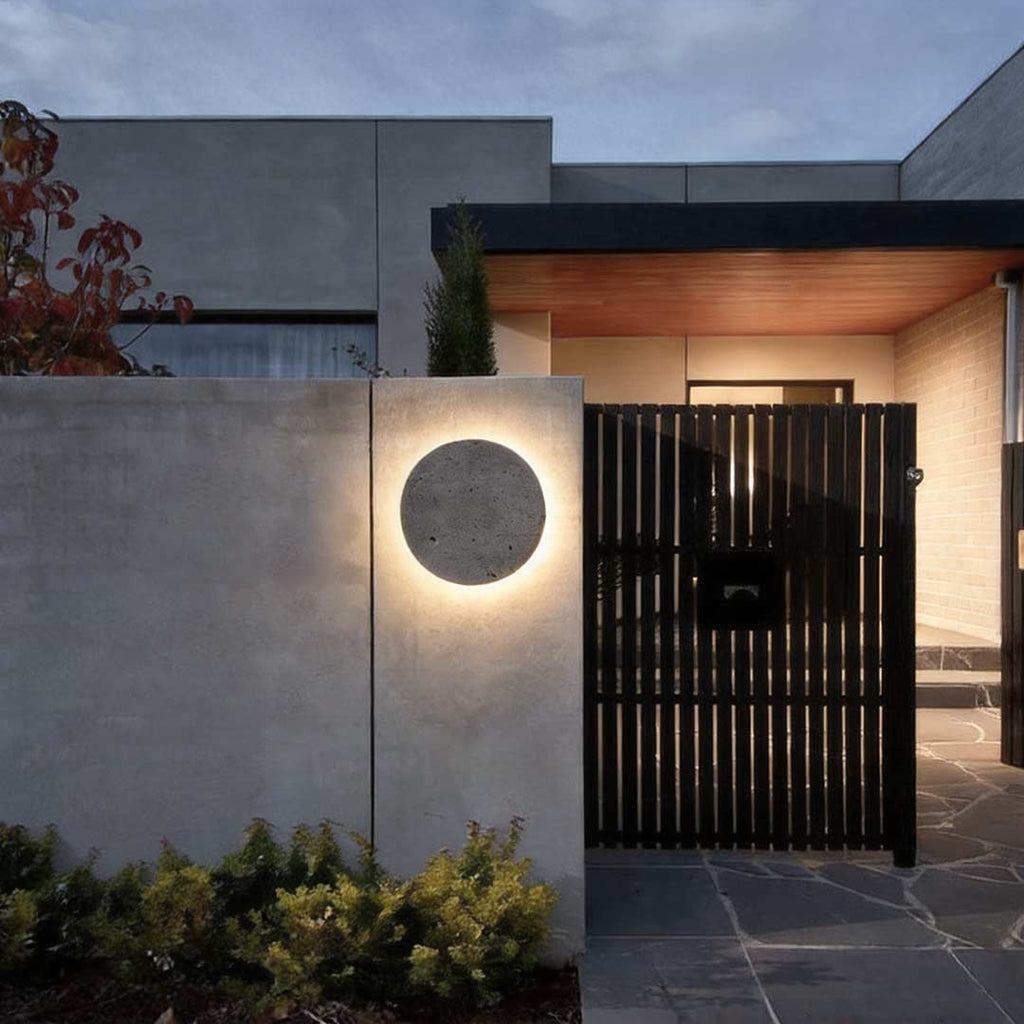 Round Gray Concrete LED Landscape Wall Lights