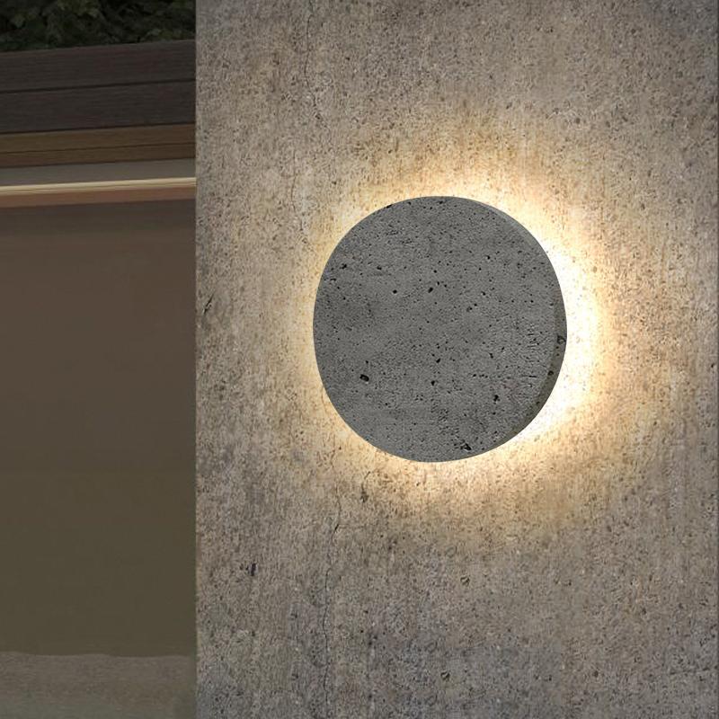 Round Gray Concrete LED Landscape Wall Lights