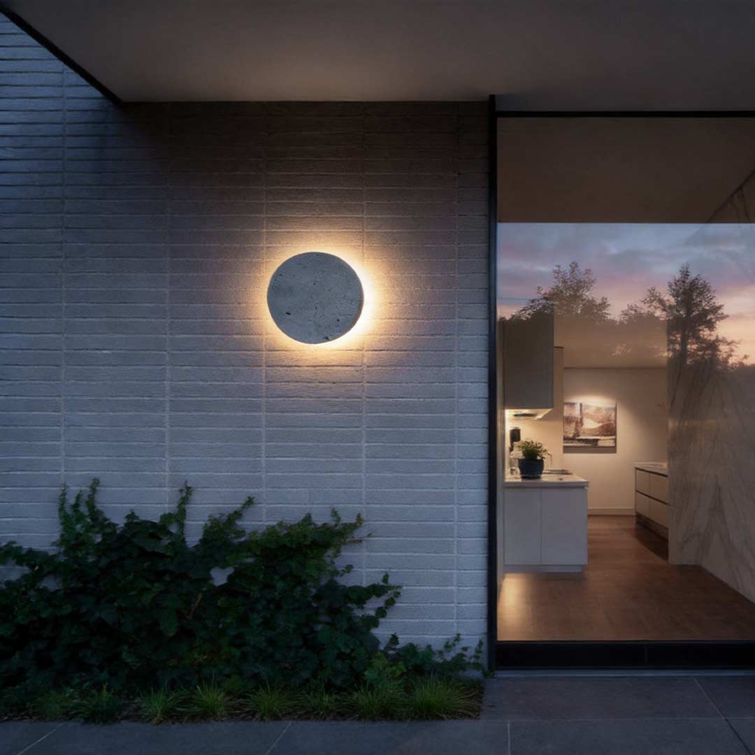 Round Gray Concrete LED Landscape Wall Lights