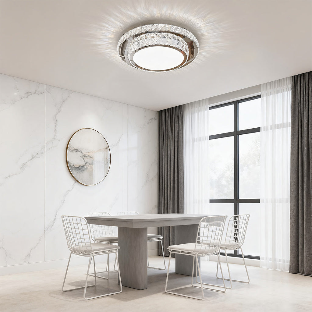 Flush Mount Crystal Light Fixture - Luxury Stainless Steel Lamp