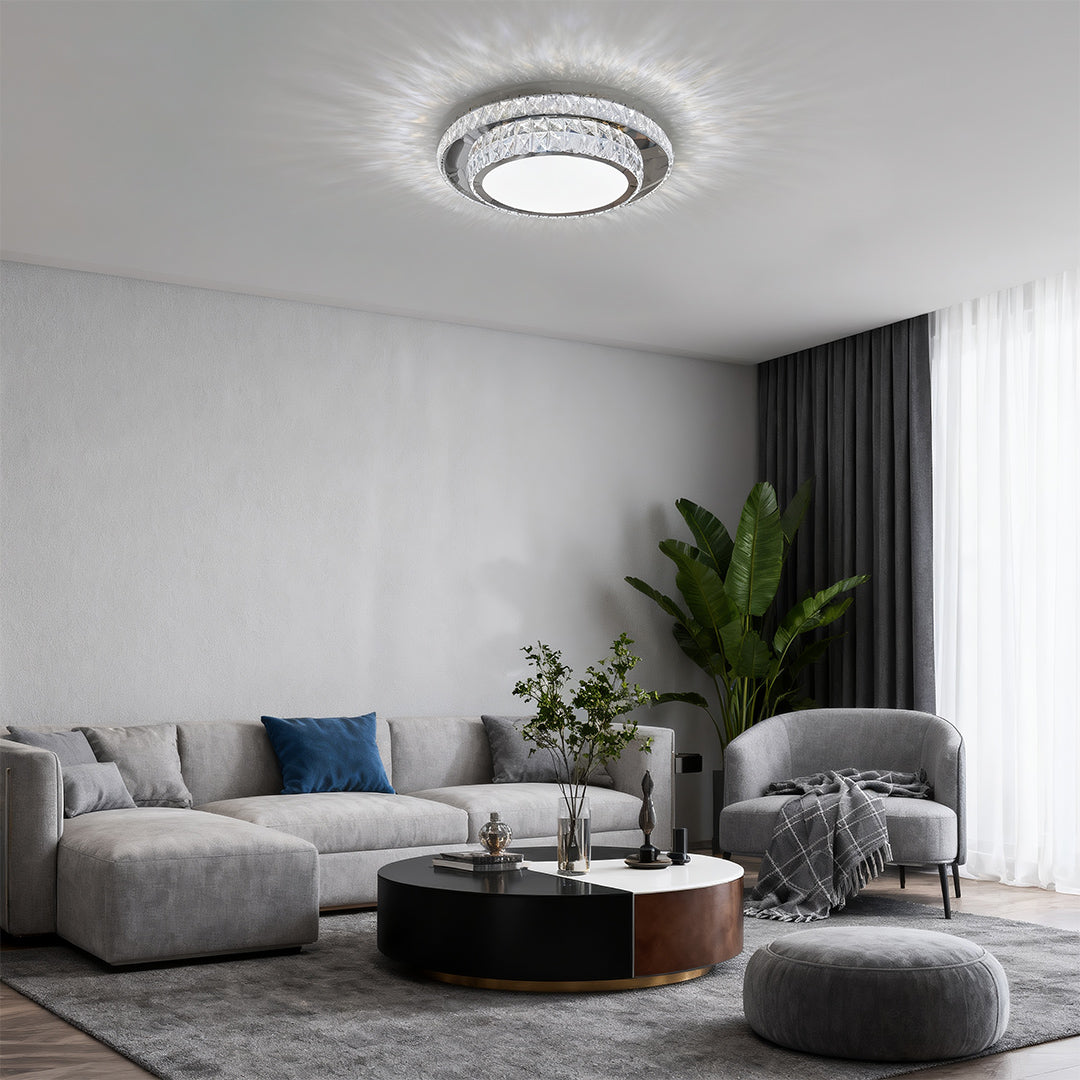 Flush Mount Crystal Light Fixture - Luxury Stainless Steel Lamp