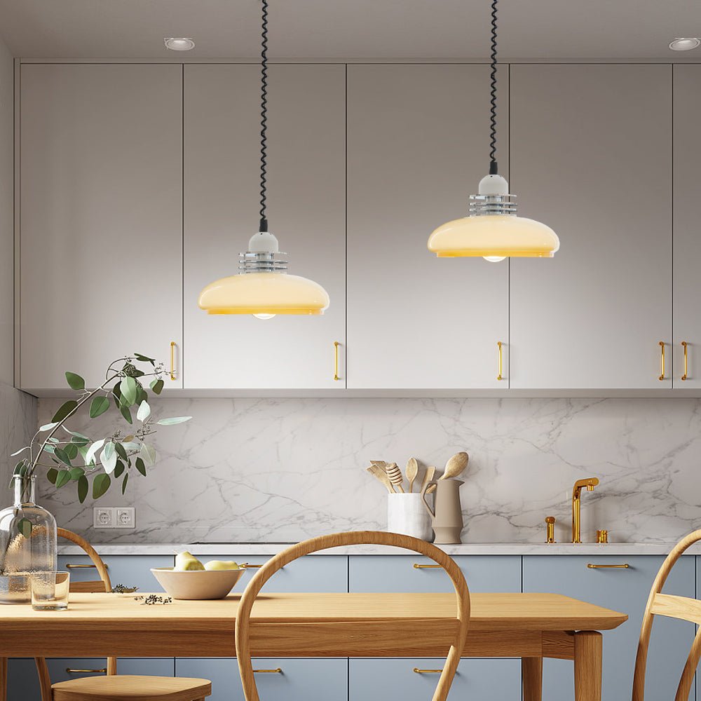 Round Glass Cream Pendant Light - 3 Step Dimming Retro Nordic Design