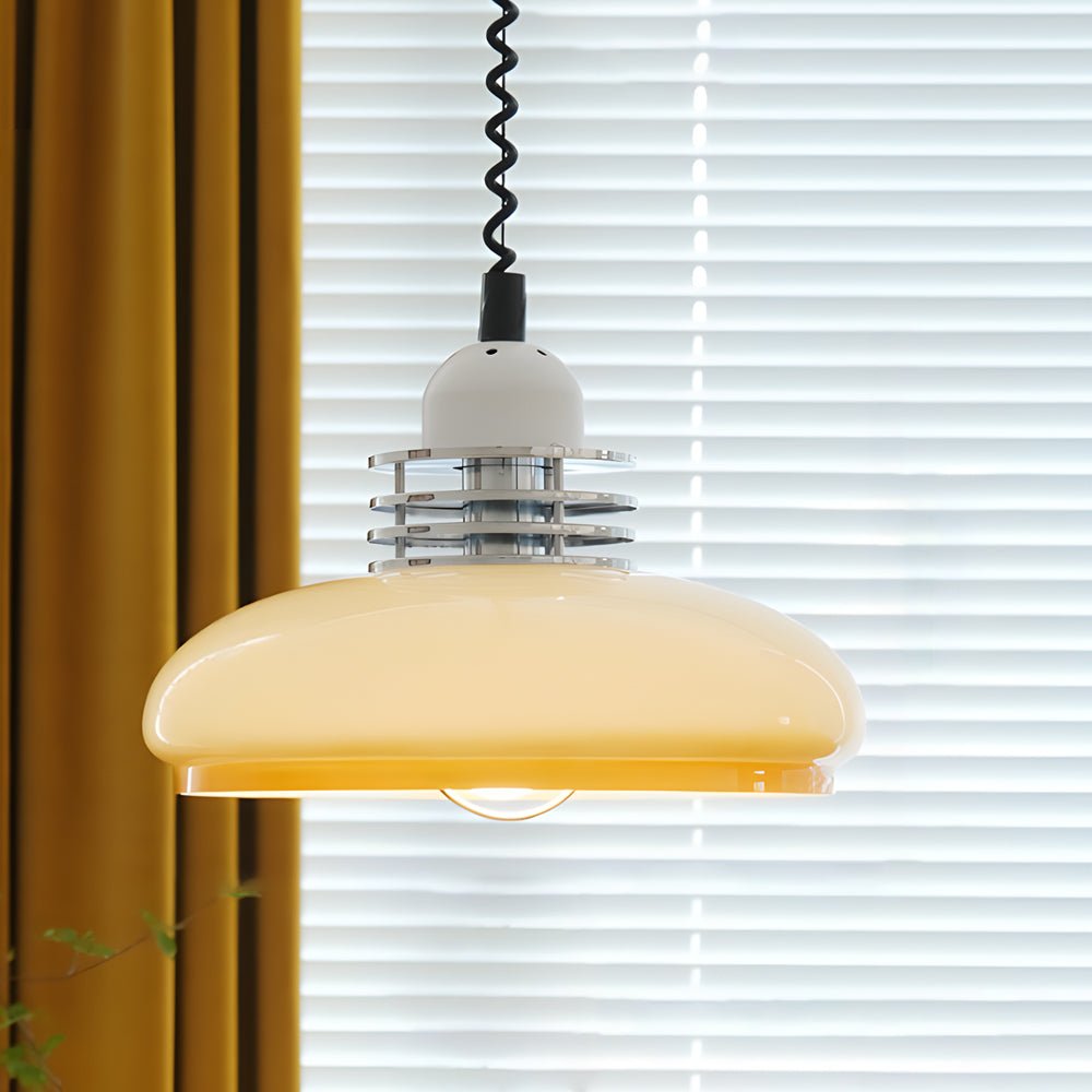 Round Glass Cream Pendant Light - 3 Step Dimming Retro Nordic Design