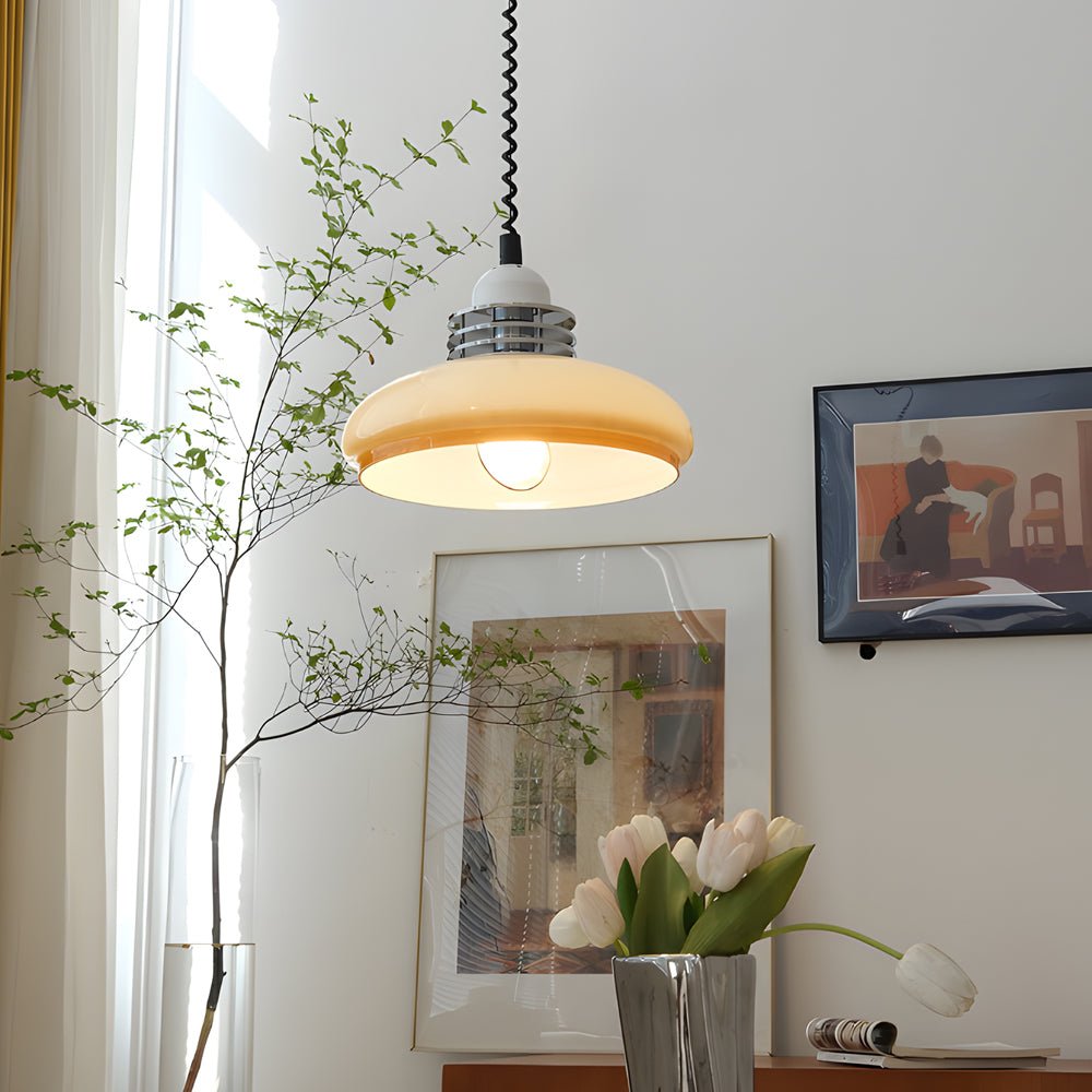 Round Glass Cream Pendant Light - 3 Step Dimming Retro Nordic Design