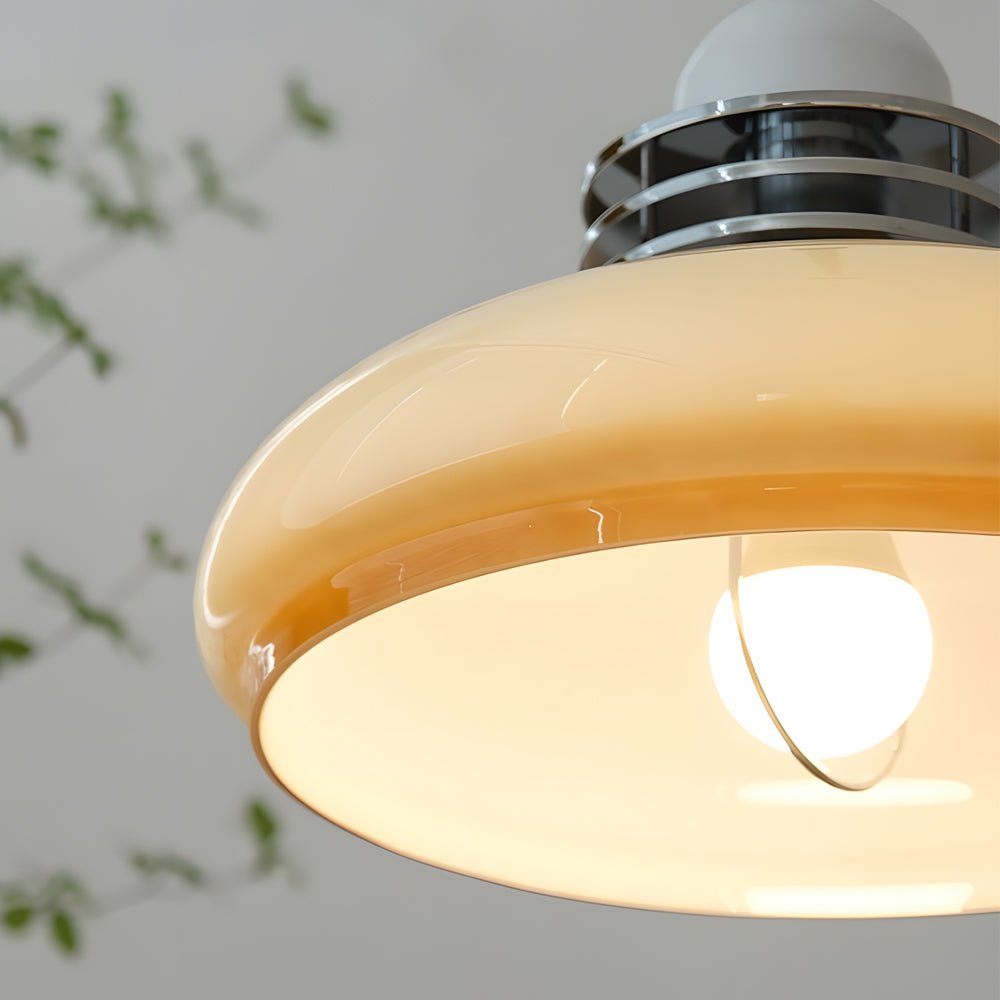 Round Glass Cream Pendant Light - 3 Step Dimming Retro Nordic Design