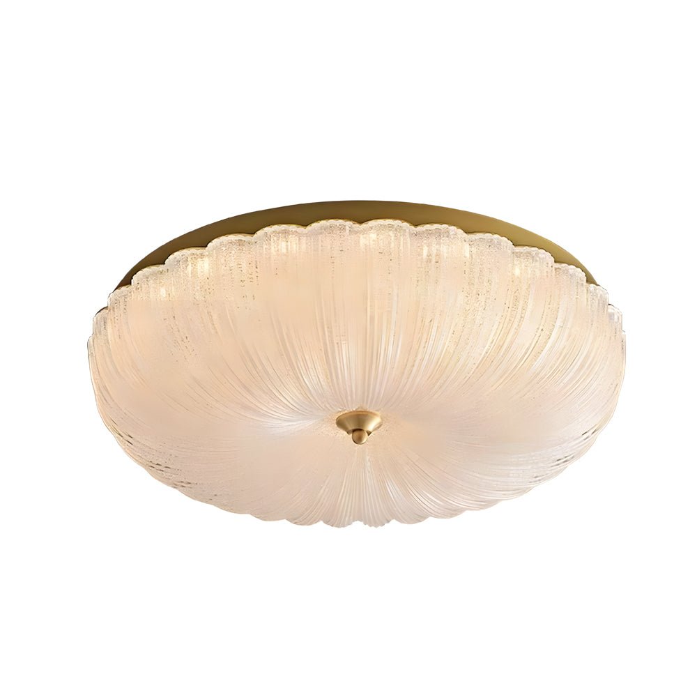 Round Glass Petals 3-Step Dimming Copper Ceiling Light Fixture