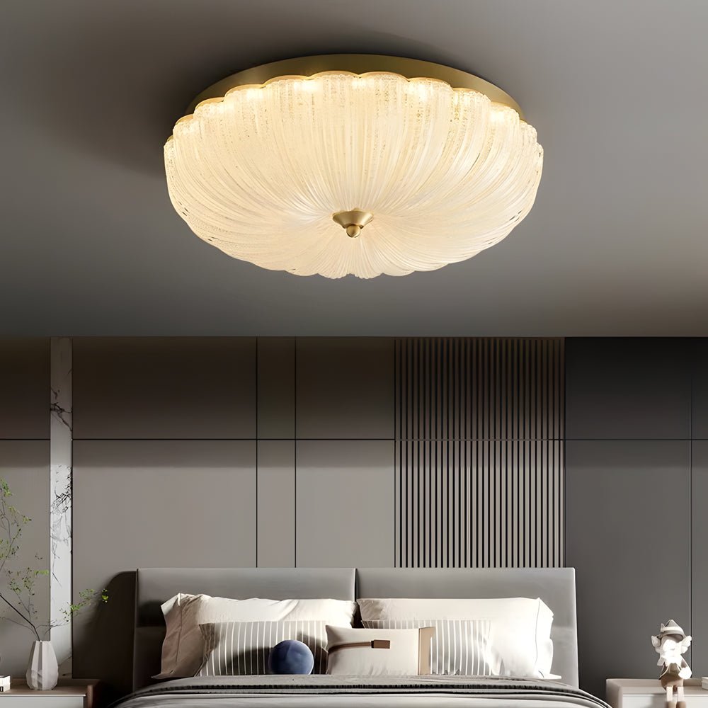 Round Glass Petals 3-Step Dimming Copper Ceiling Light Fixture